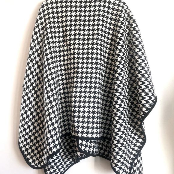 Talbots Tipped Houndstooth Ruana Wool Blend - Picture 3 of 5
